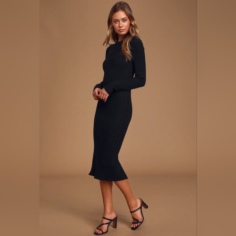 Lulus The Best Yet Black Ribbed Sweater Dress